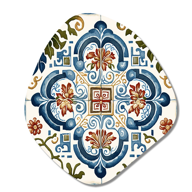 Carreaux de la Méditerranée en bleu rétro I - art mural asymétrique en forme de nébuleuse, H 28 po x l 25 po