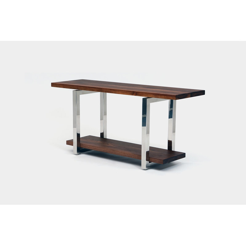 Gax Solid Wood Console Table, 30" H x 84" W x 18" D, Polished Stainless Steel