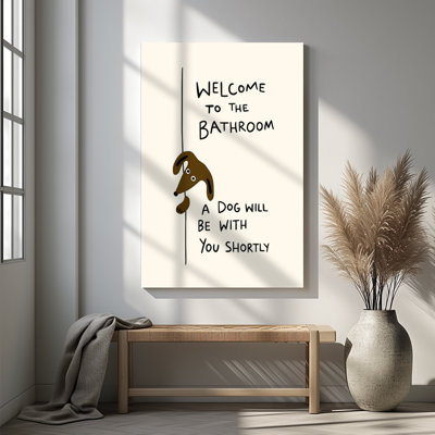 1pc Framed Canvas Wall Art Prints Poster, Welcome to the Bathroom Wall Art Funny Dog Bathroom Art Posters Canvas Print Painting for Living Room Bedroom Office Bathroom Dorm Home Decor, Ready To Hang
