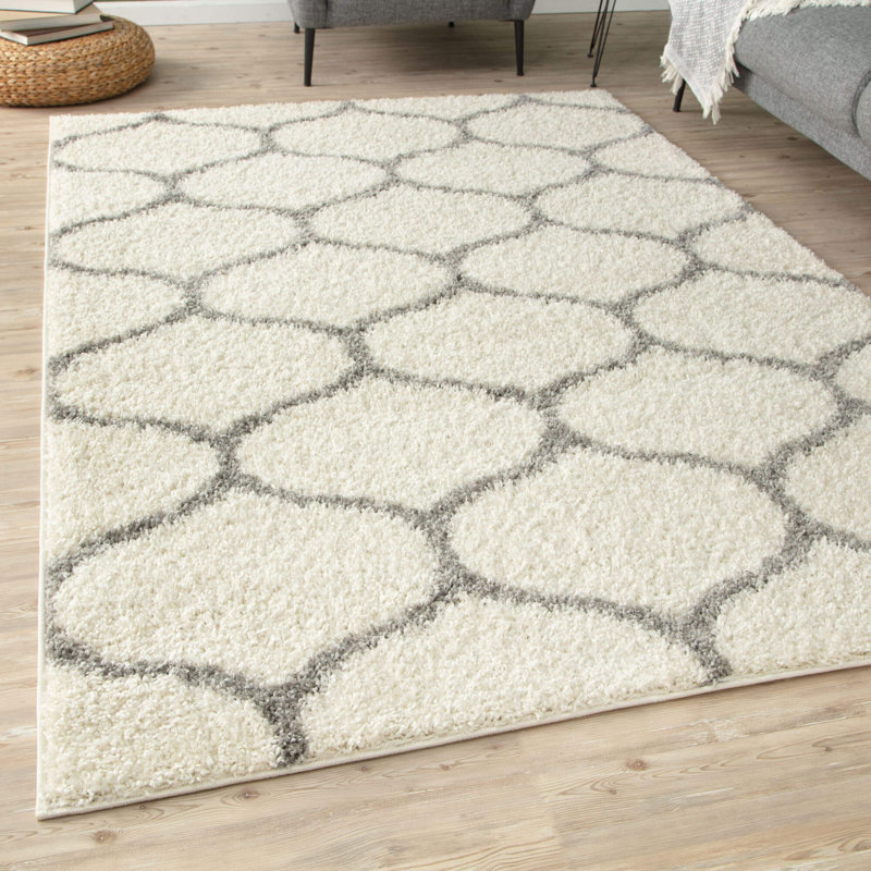 Myshaggy Collection Rugs Trellis Design in Ivory, Rectangle 80 x 150cm