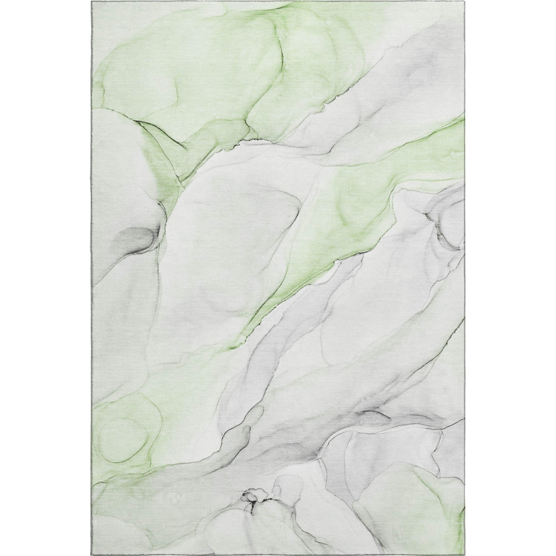 Premium Machine Washable Cerrito AMF515 Green Rug, Rectangle 9' x 12'
