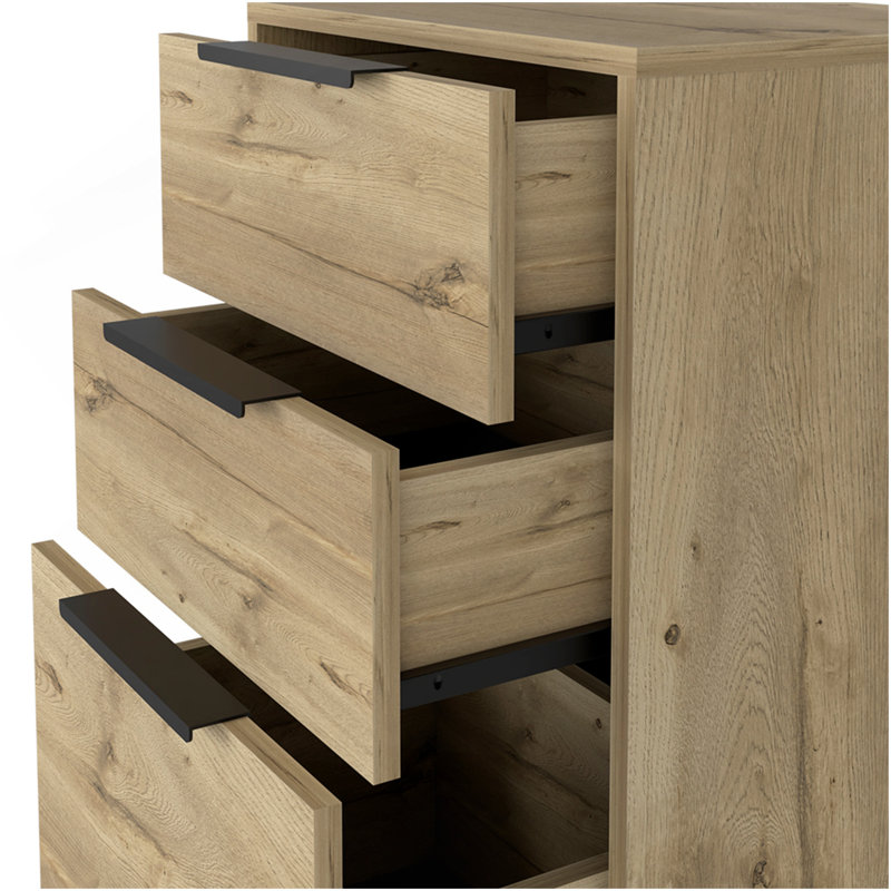 Light Dresser Skyoner, Hairpin Legs, Superior Top,Three Drawers, Light Oak Finish