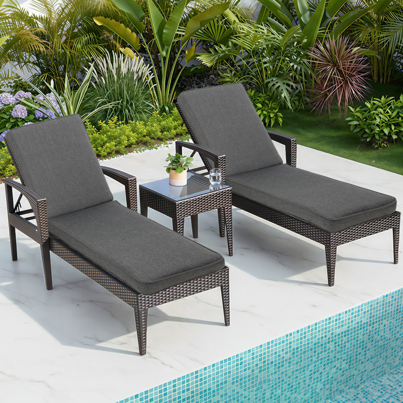  Outdoor 3" Chaise Lounge Seat Cushion with Ties, Charcoal