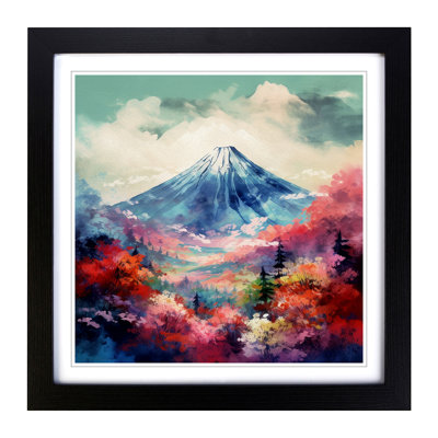 Japanese Mountains Impressionism No.1 - Single Picture Frame Print on Wood