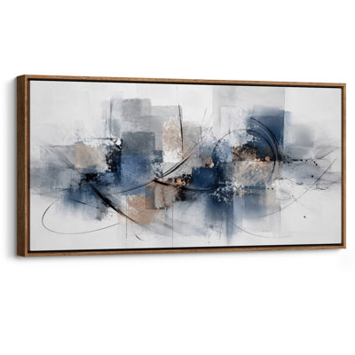 Extra Large Navy Blue Geometric Shapes Contemporary Abstract Framed Canvas Print Wall Art