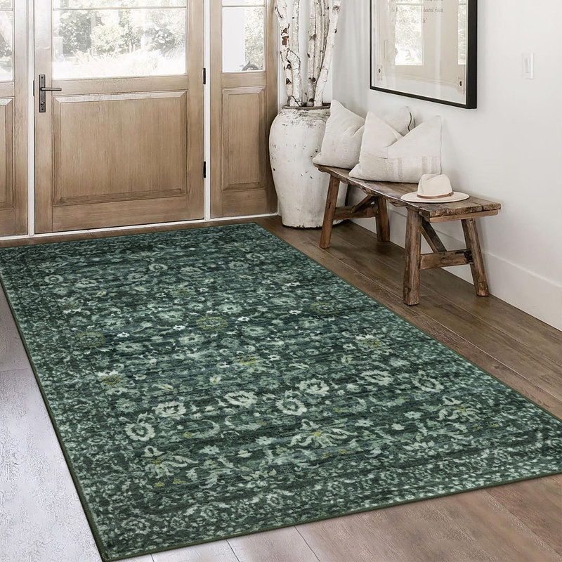 Tapis vert antidérapant lavable à la machine, Rectangle 4pi x 6 pi, Dark Green