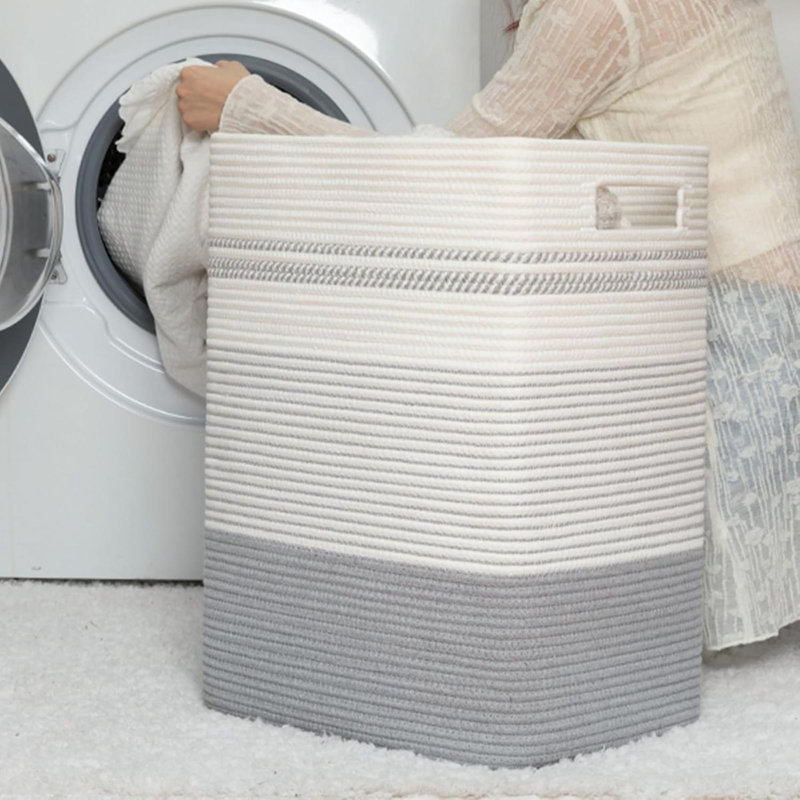 Laundry Hamper,  Woven Rope Tall Laundry Basket With Handles, Decorative Storage Basket For Clothes And Blankets In Living Room, Bedroom