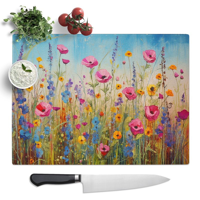 Wildflowers Contemporary No.2  Glass Chopping Board