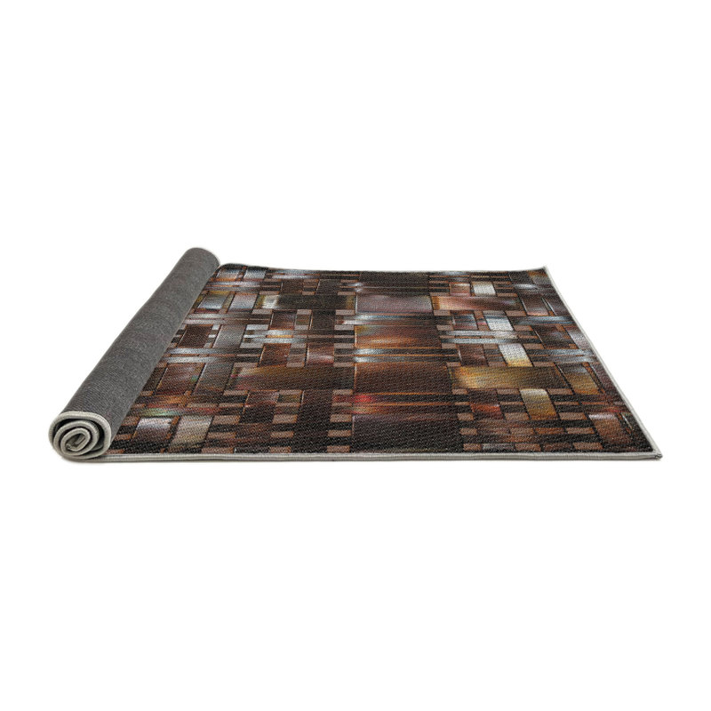 Tapis brun/noir tissé à la machine, Rond 6 pi