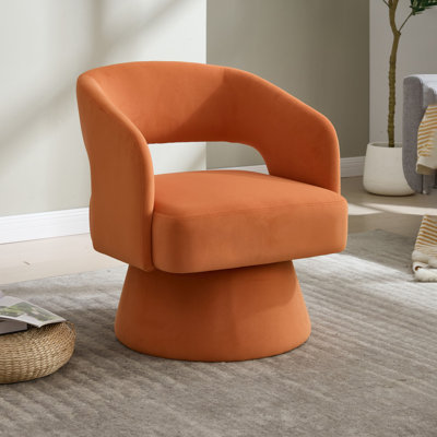 26.77" Wide 360° Swivel Barrel Chair Velvet Accent Armchair by Everly Quinn