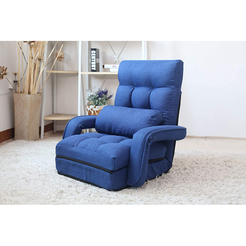 Chaise longue à accoudoirs encastrés Roger, Microfibre bleue