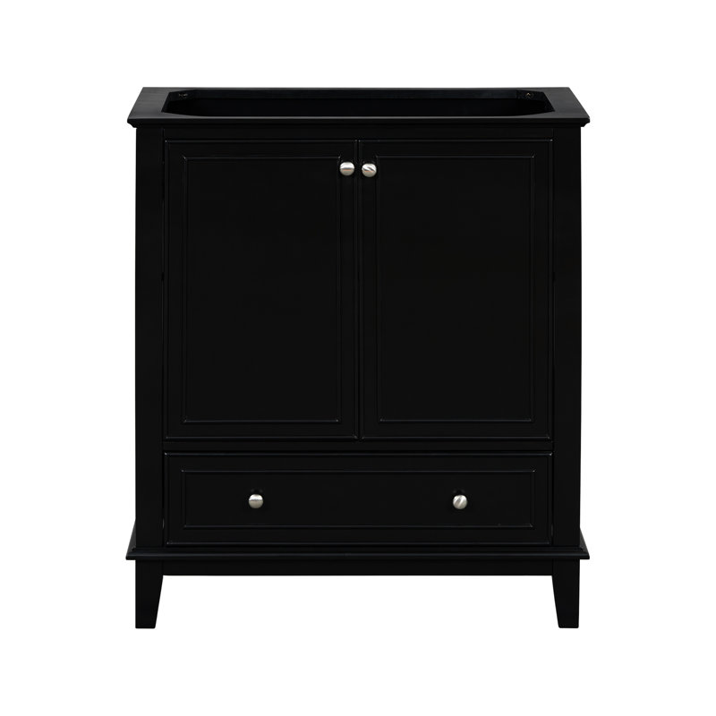 Black Bathroom Vanity Base 30", Solid Wood And Cabinet With Doors & Drawer, Multi-Functional, Adjustable Shelf, Assembly Required Modern Base, Black, ,