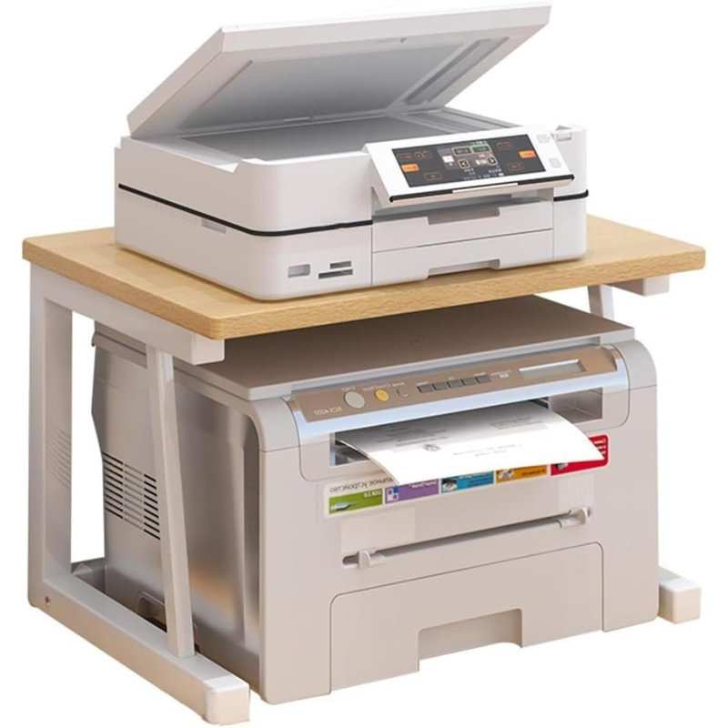 2-Tier Wooden Desktop Printer Stand – Space-Saving Organizer Shelf for Printer, Scanner, Fax, Books & Files – Sturdy Multi-Purpose Rack for Home Office Desk – 58x34x38cm