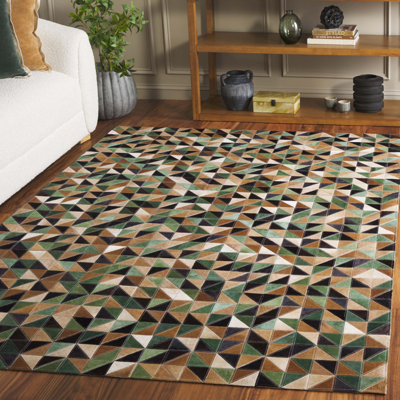 Weylan Hand Woven Leather Geometric Rug, Rectangle 5' x 8'