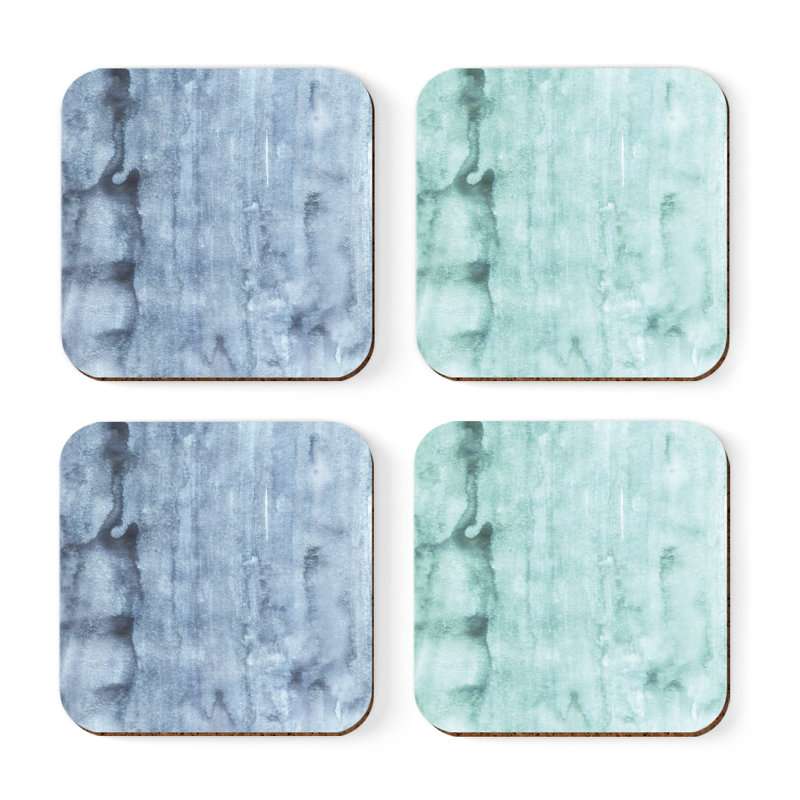 Dessous de verre couleur café à aquarelle carrée, Bleu aqua