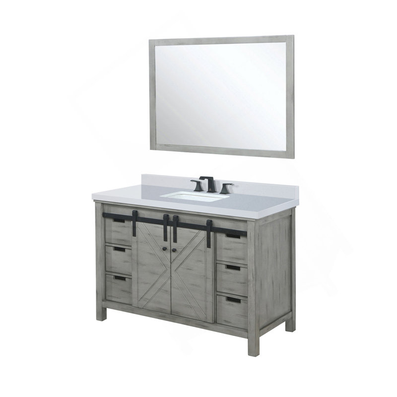 Meuble-lavabo gris cendre 48 po X P 22 po P, comptoir en marbre de culture, ensemble de robinets et Miroir