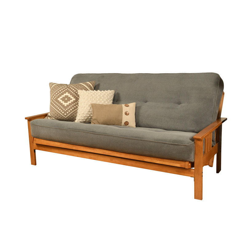 Johnte Full-Size Futon Frame and Full-Size Innerspring Mattress, Butternut, Marmont Thunder, Premium Pocket Coil