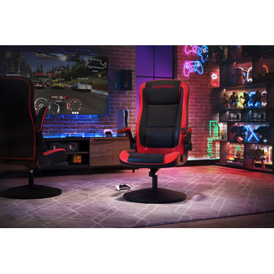RESPAWN 800 Swivel Rocker Gaming Chair - Ergonomic Floor Gaming Seat with Lumbar Support, Flip Up Armrest, High Back, Pedestal Base, Comfortable No Wheels Console Video Game Rocker Chair