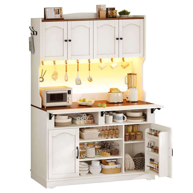 47.2" Wide Pantry Cabinet with Drop Leaf and Charging Station, Walnut
