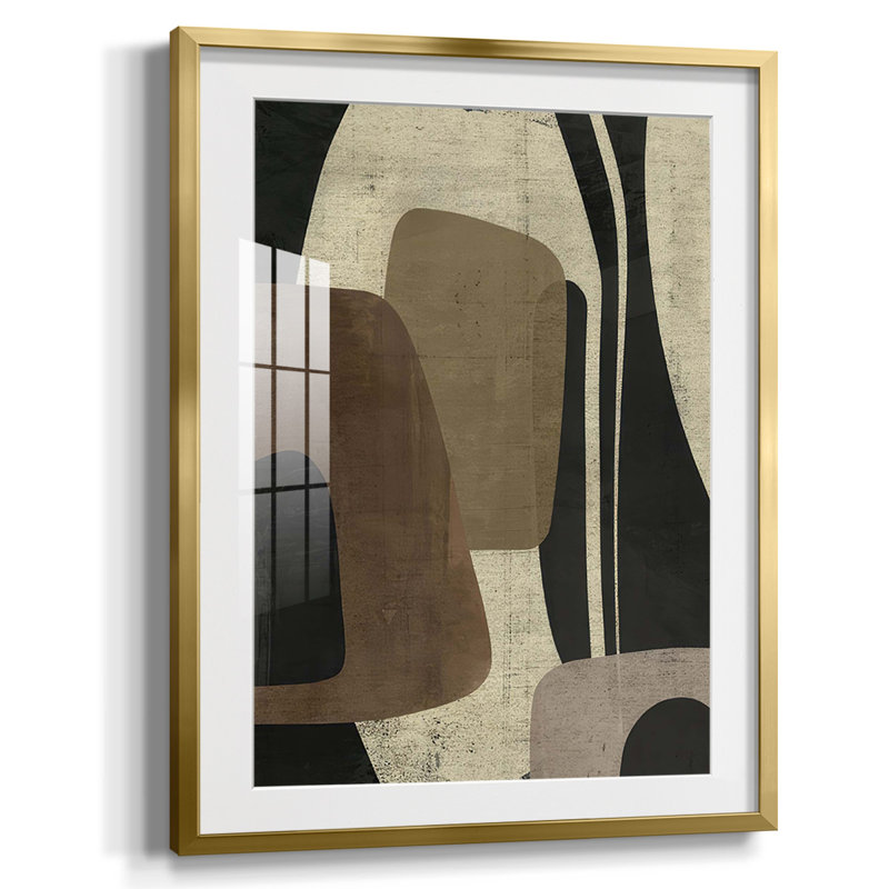 «Retro Form Collage II», reproduction encadrée, Blanc, Papier avec cadre doré