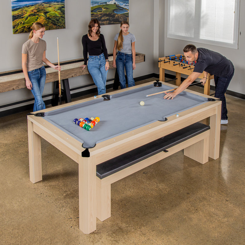 Gosports 7 Ft 3-in-1 Multi Game Pool Table Set with Dining, and Table Tennis Game Includes Bench - Dark Oak, Dark Oak