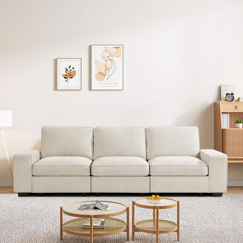 Rizal Modular Sectional Sofa Modern Chenille Couch with  Storage Space USB Charge Port and Removable Cover, Beige, 3