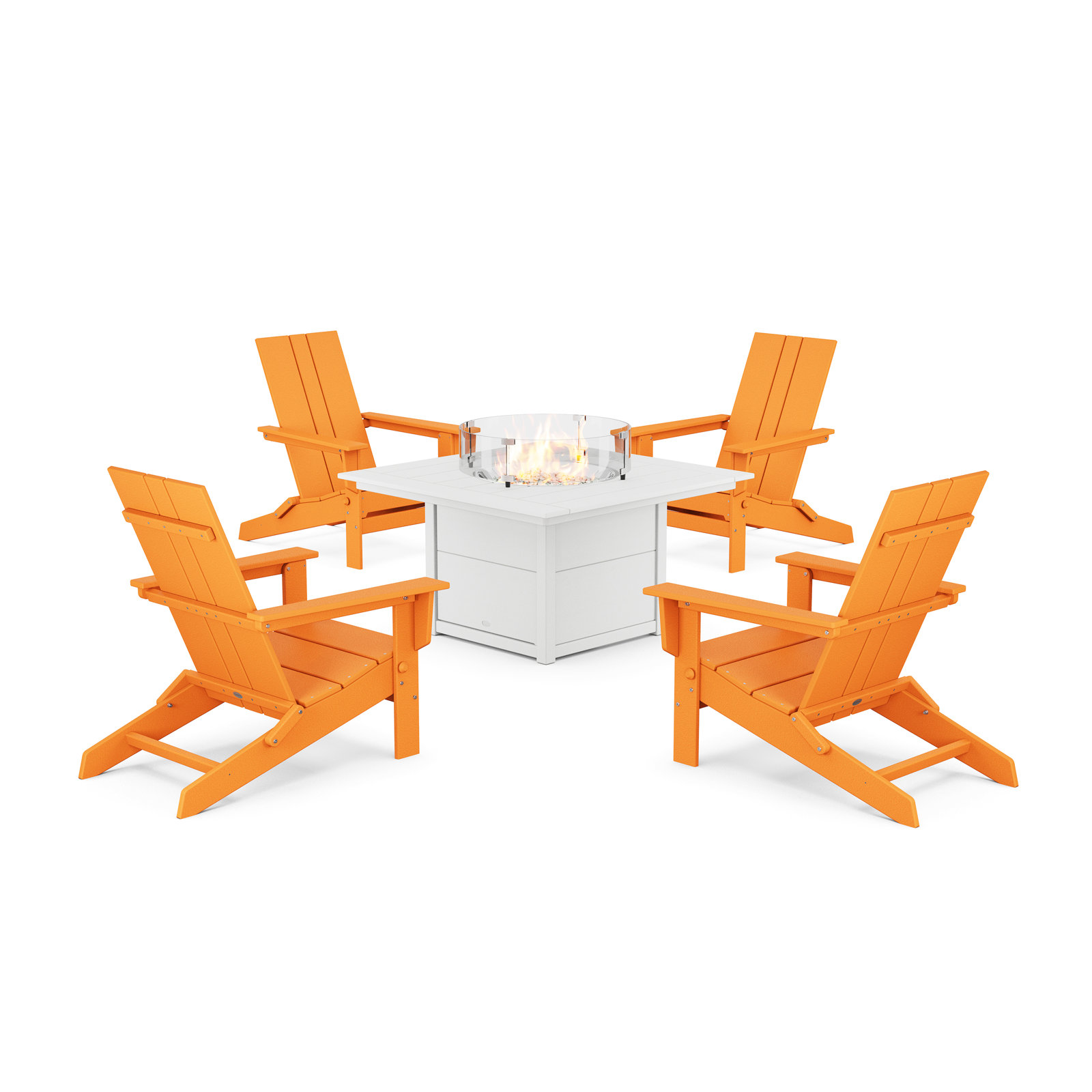 POLYWOOD® x AllModern 4-Person Folding Adirondack Patio Seating Group with Side Table, Tangerine/White