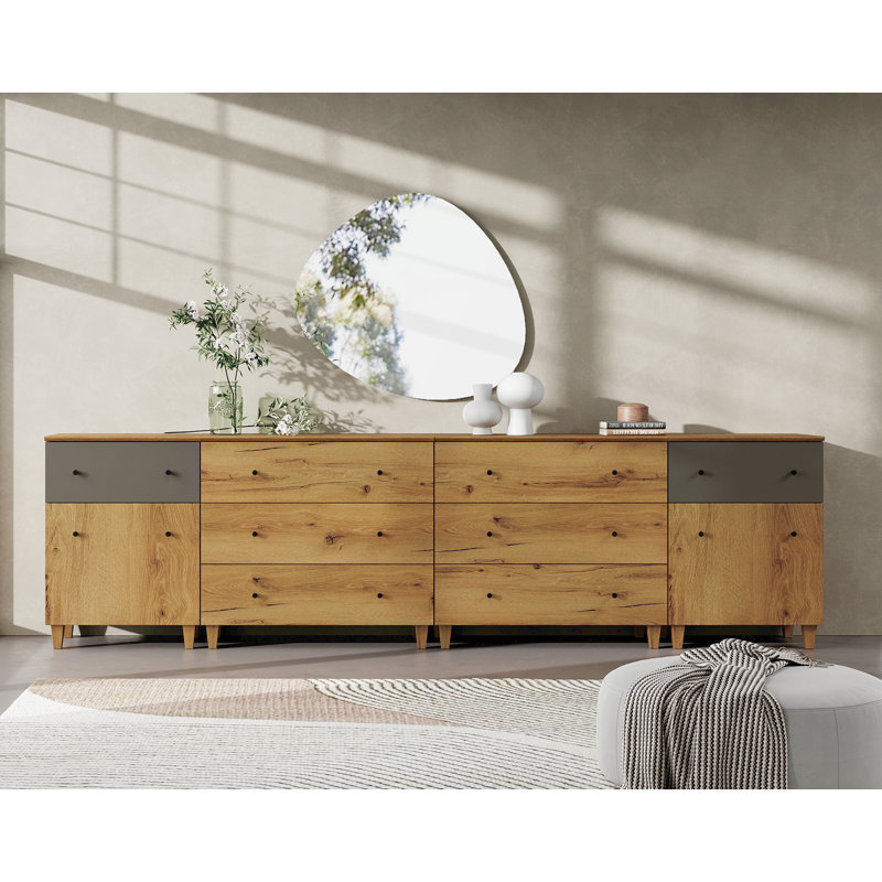 Lysiane 4-In-1 Dresser Chests With 8 Drawers And 2 Shelves For Bedroom, Oak Brown