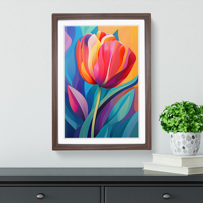 Tulip Flower Orphism Art - Framed Print, 64cm H x 46cm W, Walnut Framed