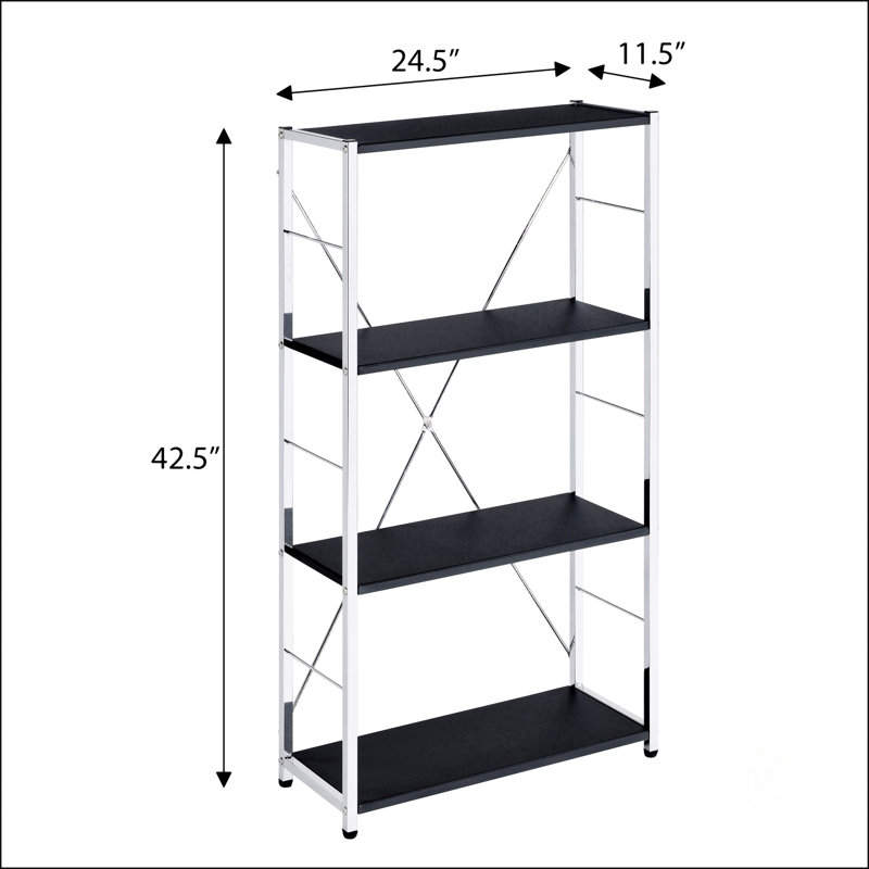 Black And Chrome 4-Tier Rectangular Bookshelf