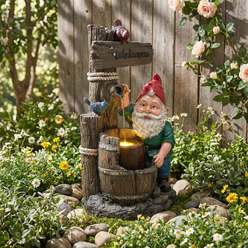 Fontaine à eau Welcome Gnome avec lumière DEL - H 26,38 po