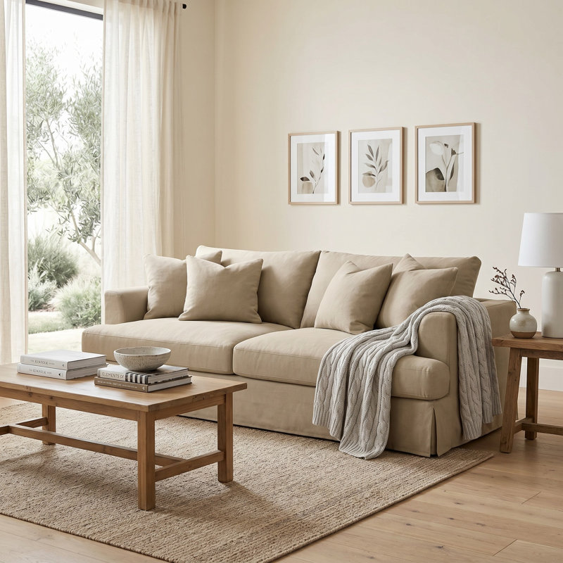 Mcneese 93'' Slipcovered Sofa, Sahara Polyester Blend