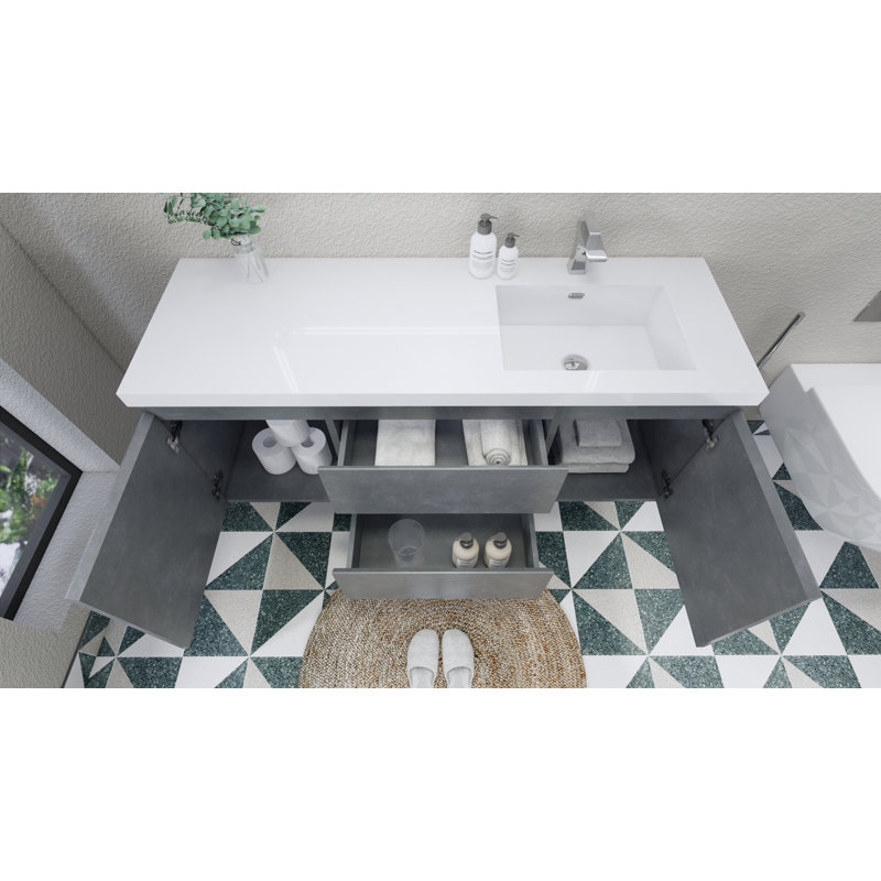 Single Bathroom Vanity with Acrylic Top, Cement Gray