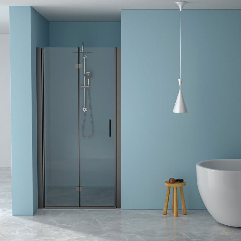 30"W X 72"H Fold Frameless Shower Door With Tempered Glass, Matte Black