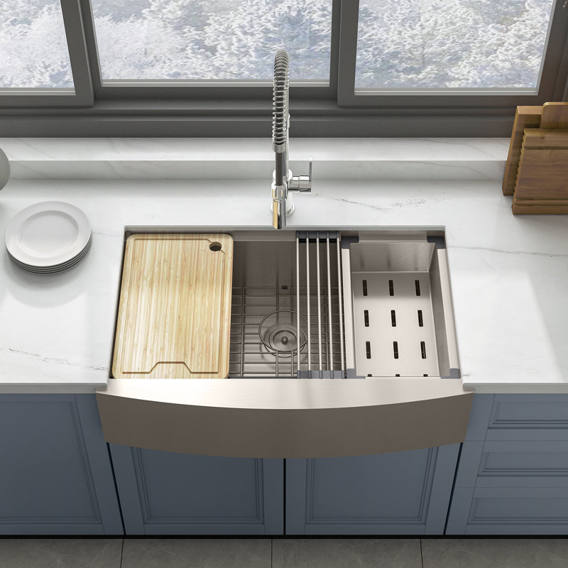Sinber 33" Farmhouse Apron Single Bowl Workstation Kitchen Sink with 304 Stainless Steel