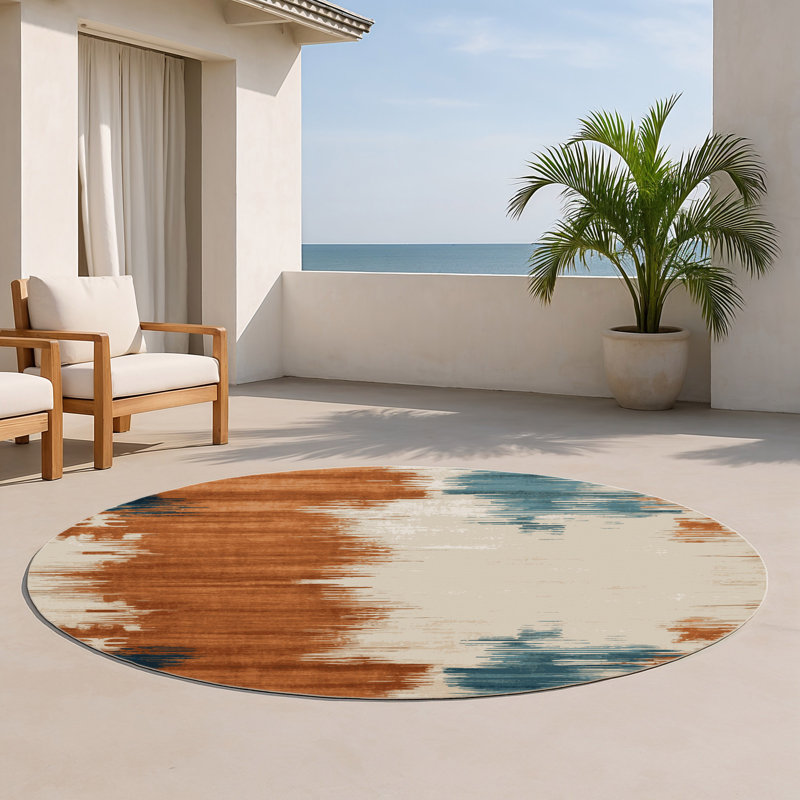 Watercolor Brown Indoor and Outdoor Area Rug, Round 5'