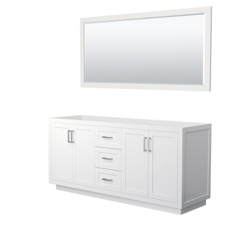 Base de meuble-lavabo double autoportant 71 po avec miroir 70 po Miranda, Blanc / nickel brossé