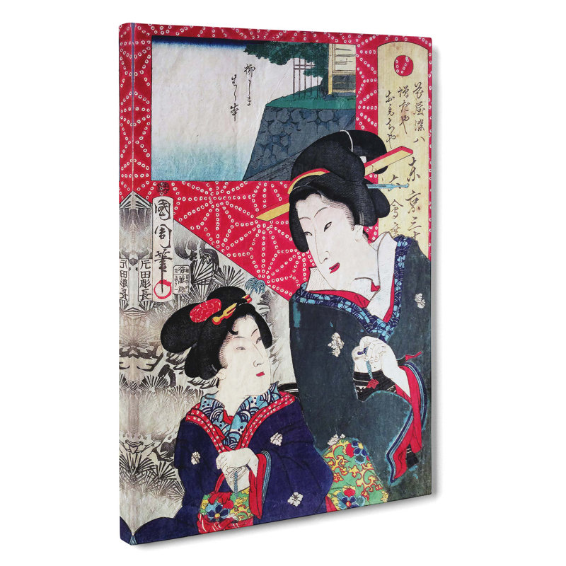 Two Ladies by Toyohara Kunichika - Wrapped Canvas Painting, 50cm H x 35cm W x 3cm D