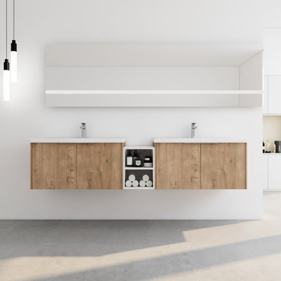 Meuble-lavabo de 84 po avec lavabo en résine, surface d'entretien facile et armoire de rangement moderne de 84 po
