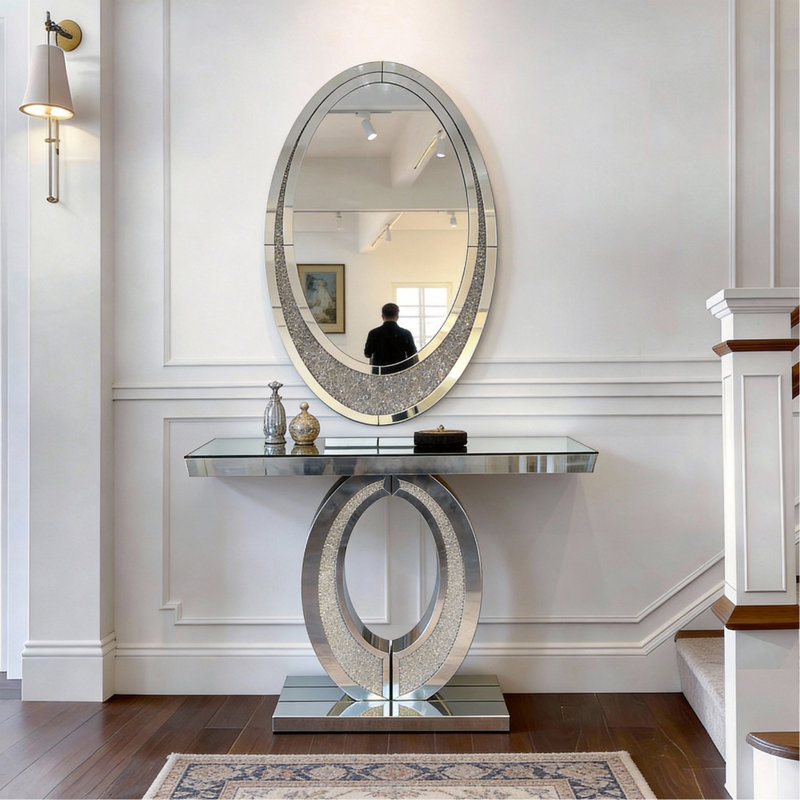 Grande console en forme de miroir en forme de losange concassé pour un couloir et un salon