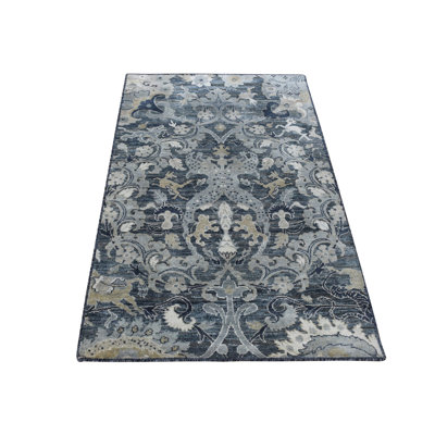 3'x5' Gray Hand Knotted Silk with Textured Wool Blossom Design Rug 9D68A8C0901C4EB08BB5DBF412594597