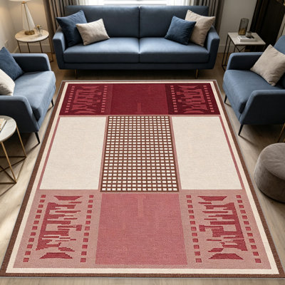 Tapis modernes modernes à panneaux rouges pour le salon, doux et confortable, convenant à toutes les saisons, facile à entretenir, tapis de sol intérieur lavable à la machine, sous la table de ferme convenant à la chambre à coucher, à la salle à manger, au bureau, au patio, au balcon, à la décoration intérieure