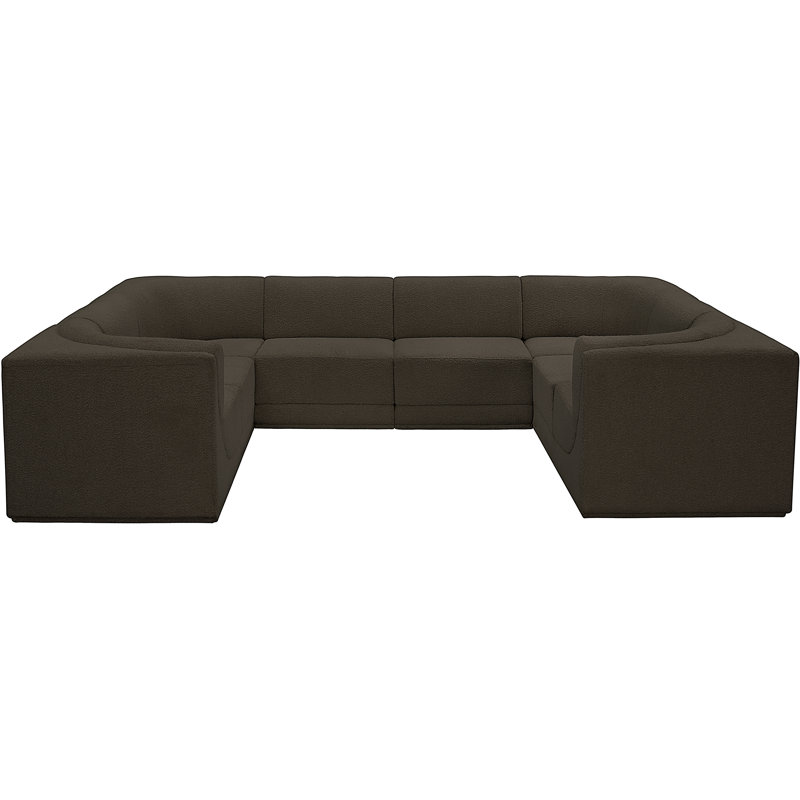 Ollie 8 - Piece Upholstered Sectional, Brown Boucle Fabric