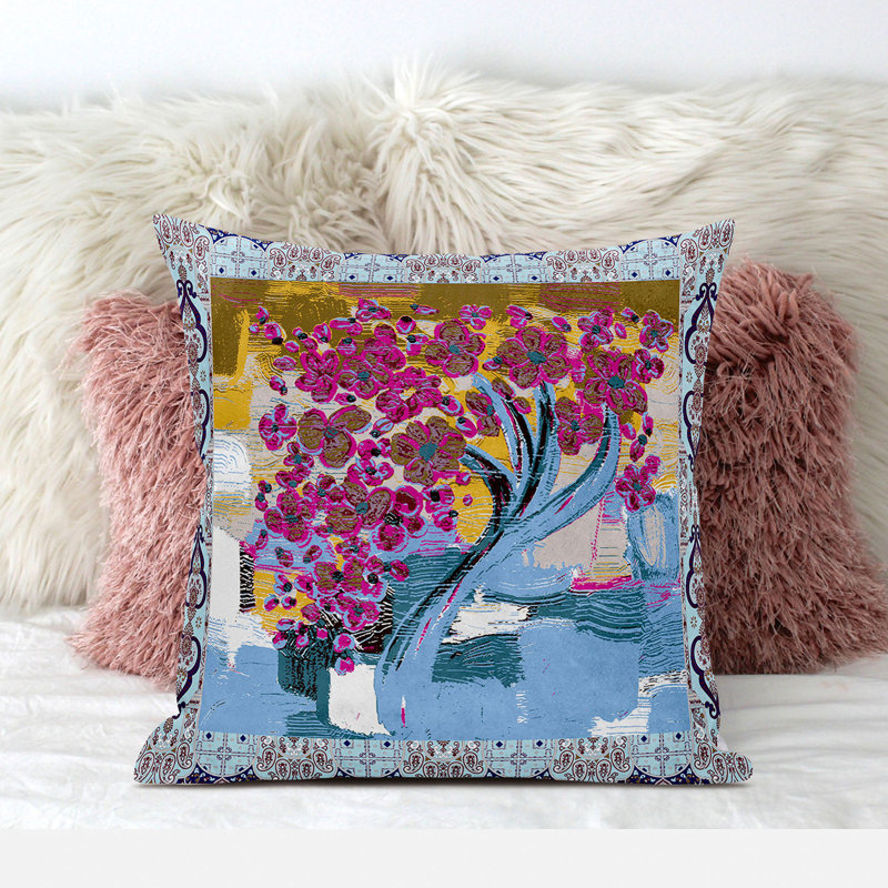 Housse et insert de coussin carré en polyester intérieur / extérieur, 18 po x 18 po, Bleu ciel / rose