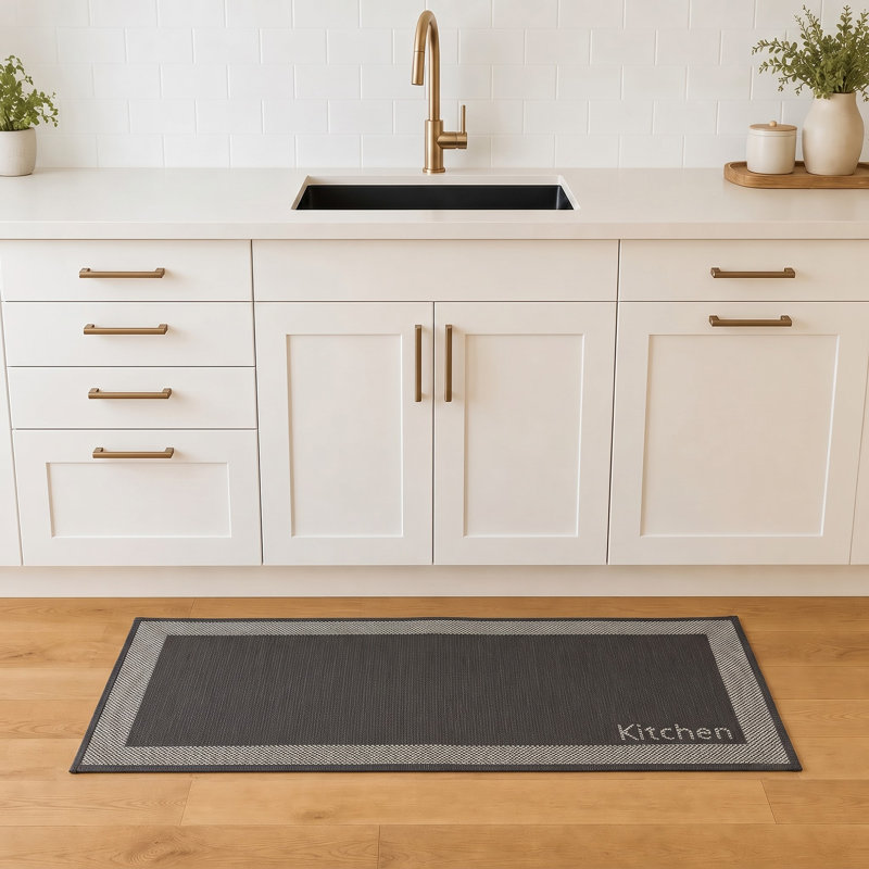 Two-Tone Black Kitchen Runner Rug 20x48, Black, Runner 1'8" x 4"