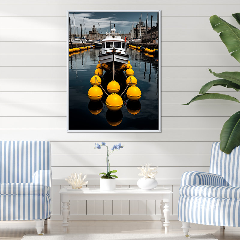 Port Wharf Reflections I - impression, H 20 po x l 12 po x P 1 po, Cadre flottant blanc