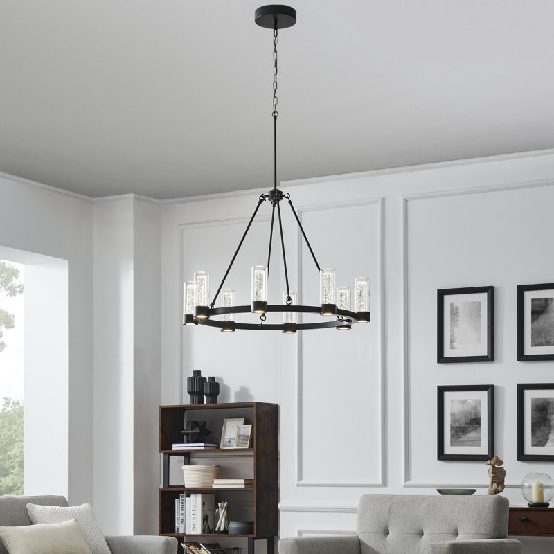 8 - Light Dimmable LED Wagon Wheel Chandelier, Matte
