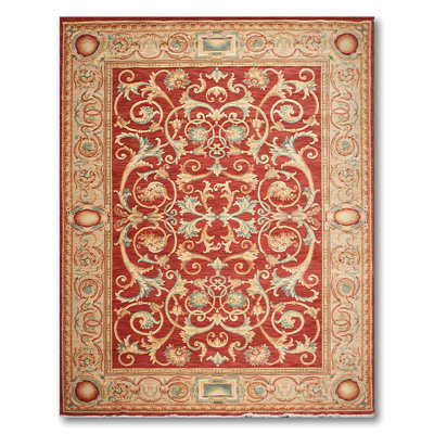 Tapis rouge en laine 9 pi x 12 pi oriental à la main one-of-a-kind Malupo