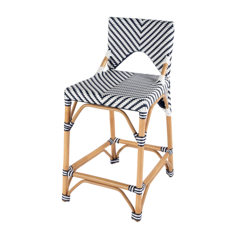 Creanly Rattan  Counter Stool, Navy Blue/White