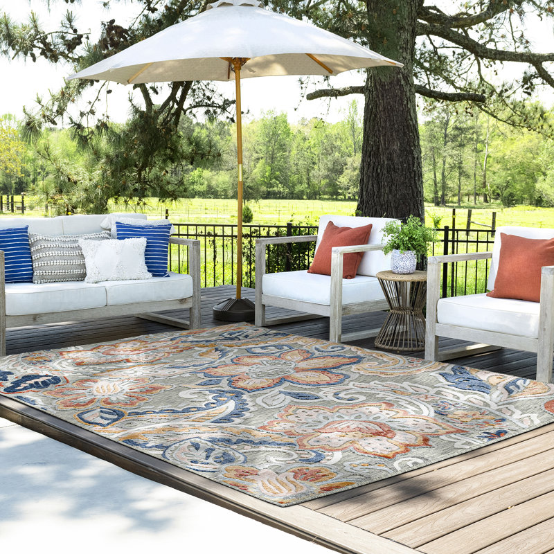 Tapis floral transitionnel bleu foncé Lilia, Rectangle 7 pi 7 po x 10 pi 3 po